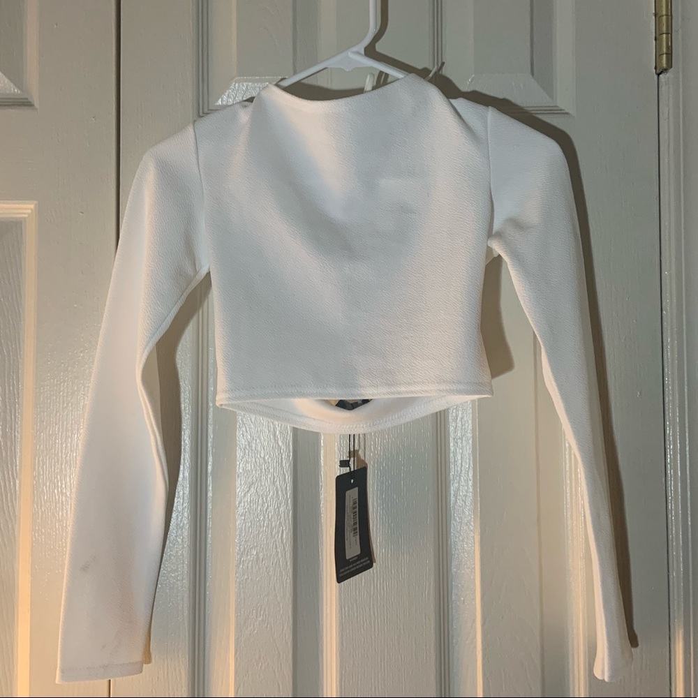 Pretty Little Thing White Crepe Backless Long Sleeve Crop Top
